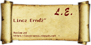 Lincz Ernő névjegykártya